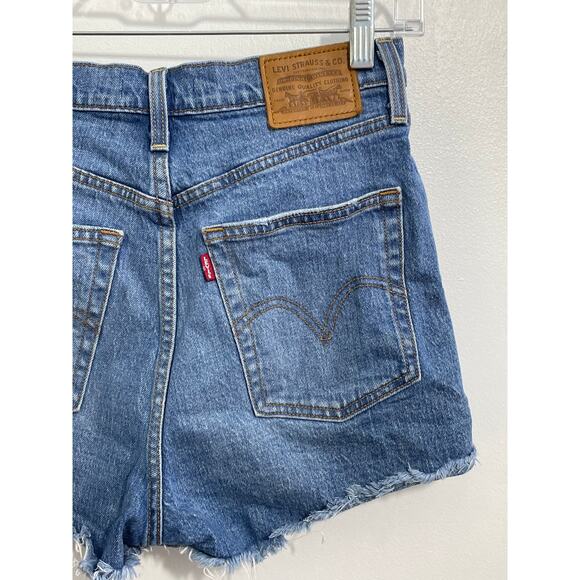 Levi's Premium Ribcage Cut Off Jean Shorts Size 28 High Rise Button Fly Rave - Picture 6 of 9